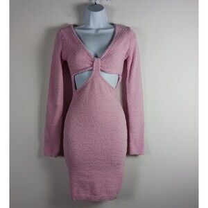 Hera Pink Cut Out Sweater Dress Boucle Bodycon Stretch Long Sleeves Size S NWT
